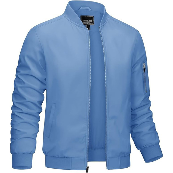 Men's Bomber Lightweight Jacket-Spring Fall Casual Thin Full Zip Light Blue XL - Picture 1 of 6